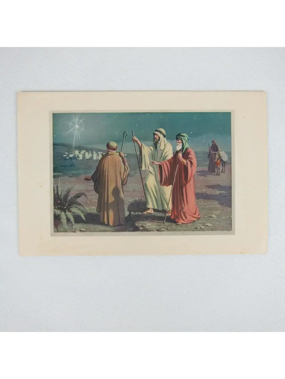 Vintage Christmas Cards Lot 3 Religious Bethlehem Star Wise Men Church USA Litho